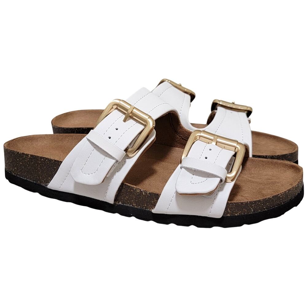 White Mountain Women Griffon Footbed Slide Sandals Size US 7M White Leather